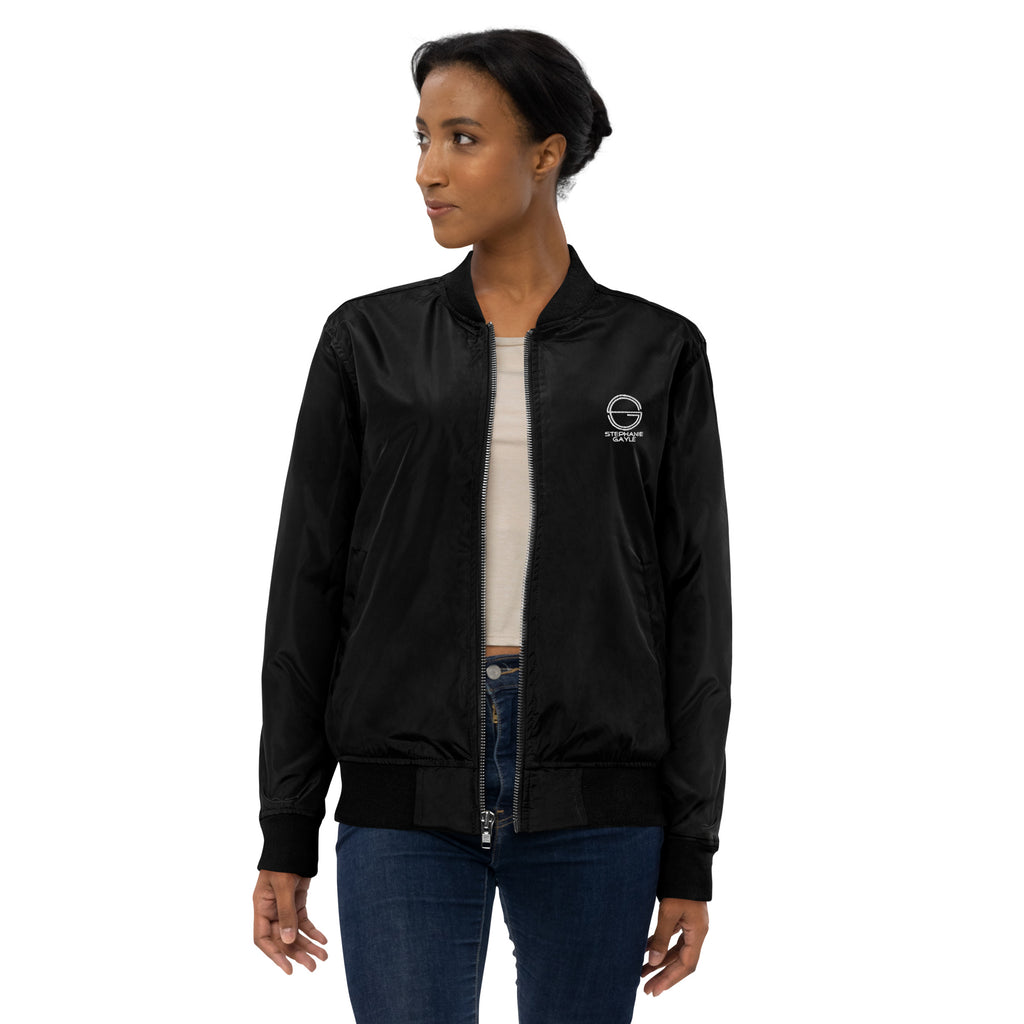 Stephanie Gayle Signature White Logo Premium Recycled Bomber Jacket