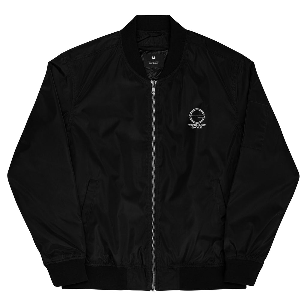 Stephanie Gayle Signature White Logo Premium Recycled Bomber Jacket