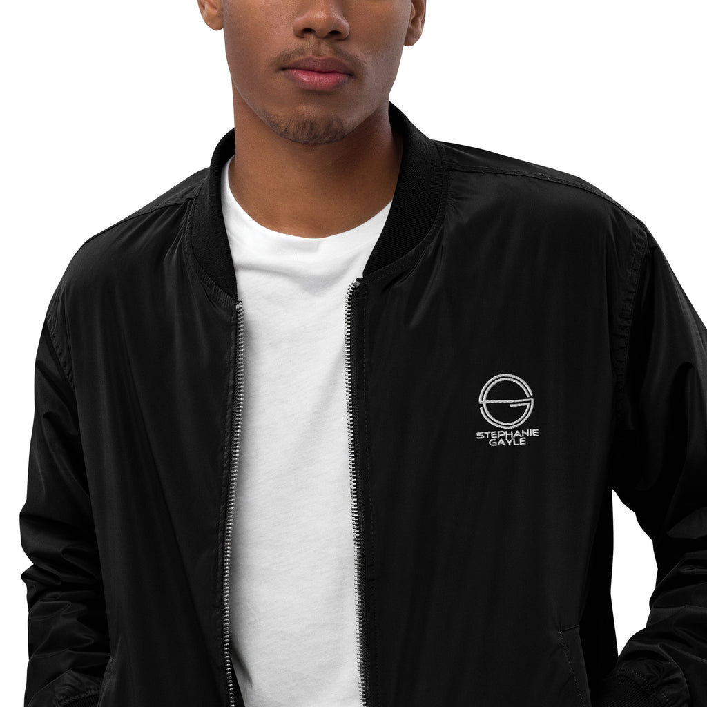 Stephanie Gayle Signature White Logo Premium Recycled Bomber Jacket